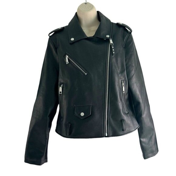 Rebecca Minkoff Woman's Sz L Black Faux Leather Moto Asymmetrical Zip Jacket - Picture 2 of 12